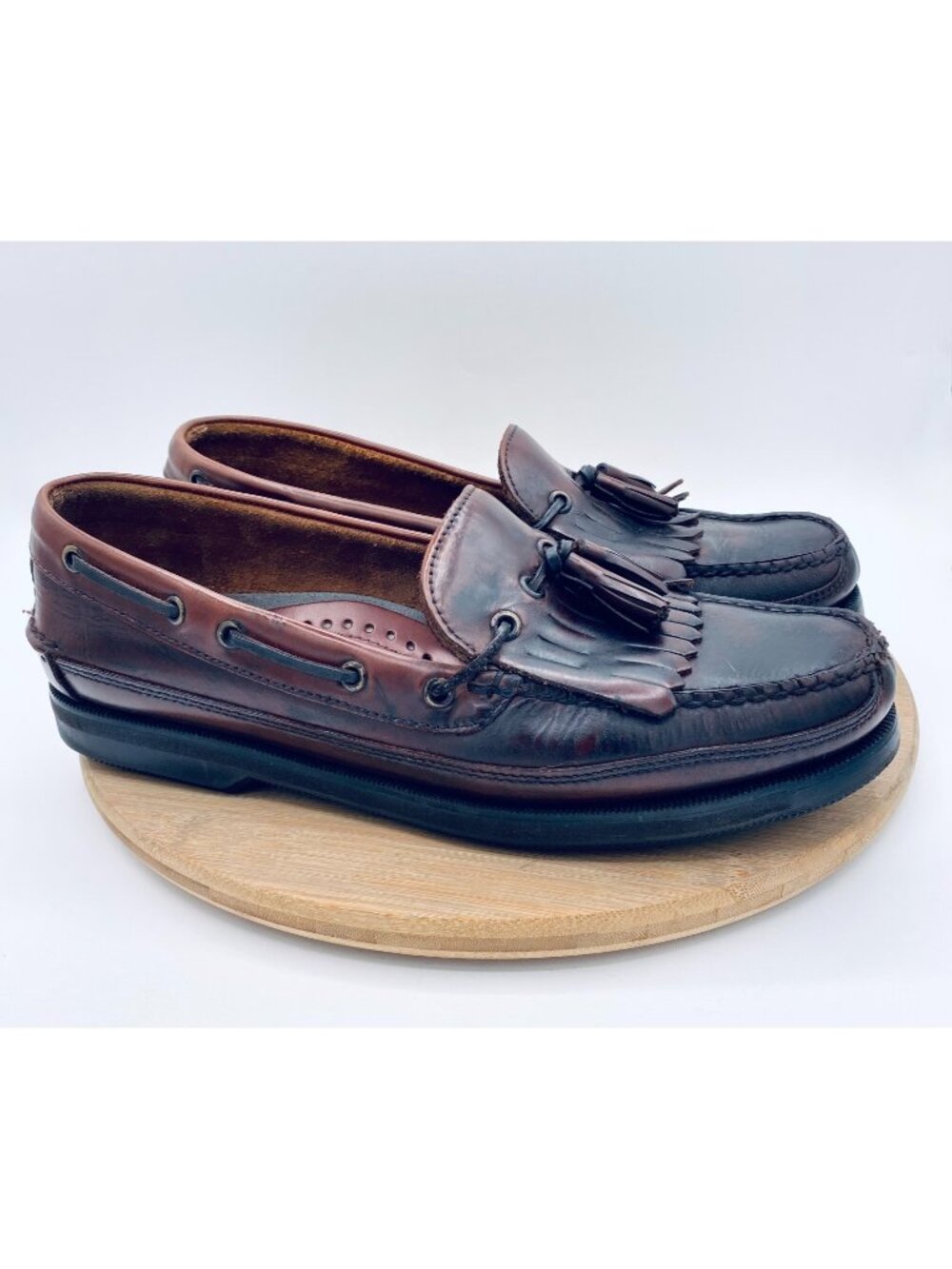 Vintage G H Bass Shoes Mens 11.5 Brown Leather Slip On Mock Toe Tasseled Henry